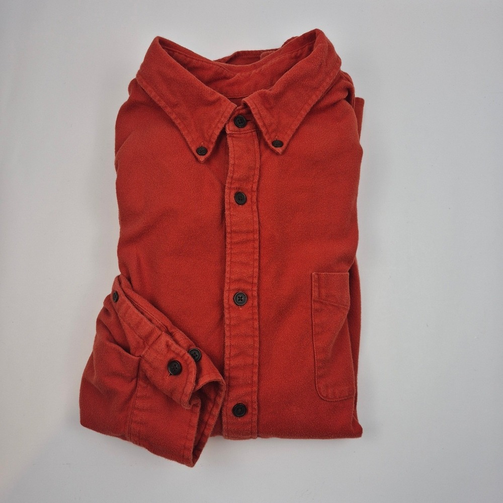 Lands' End Mens XL Button Down Flannel‎ Shirt Long Sleeve Casual Top Rust Cotton